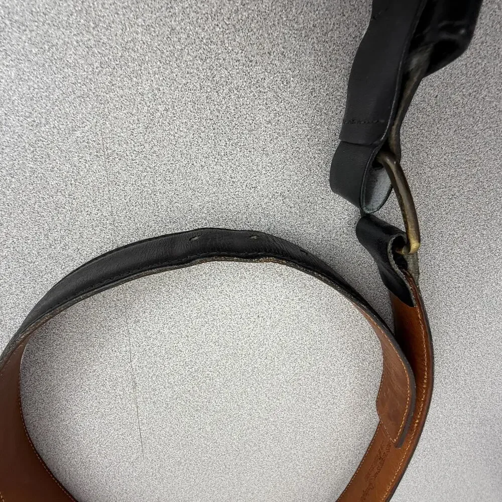 Vtg Levis Harness Leather Belt Mens Size 36 Brown Brass Buckle 1